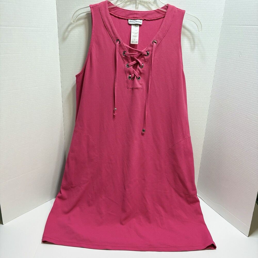 TOMMY BAHAMA $138 Island Cays Lace Up Solid Pink Spa Swim Dress Size Medium